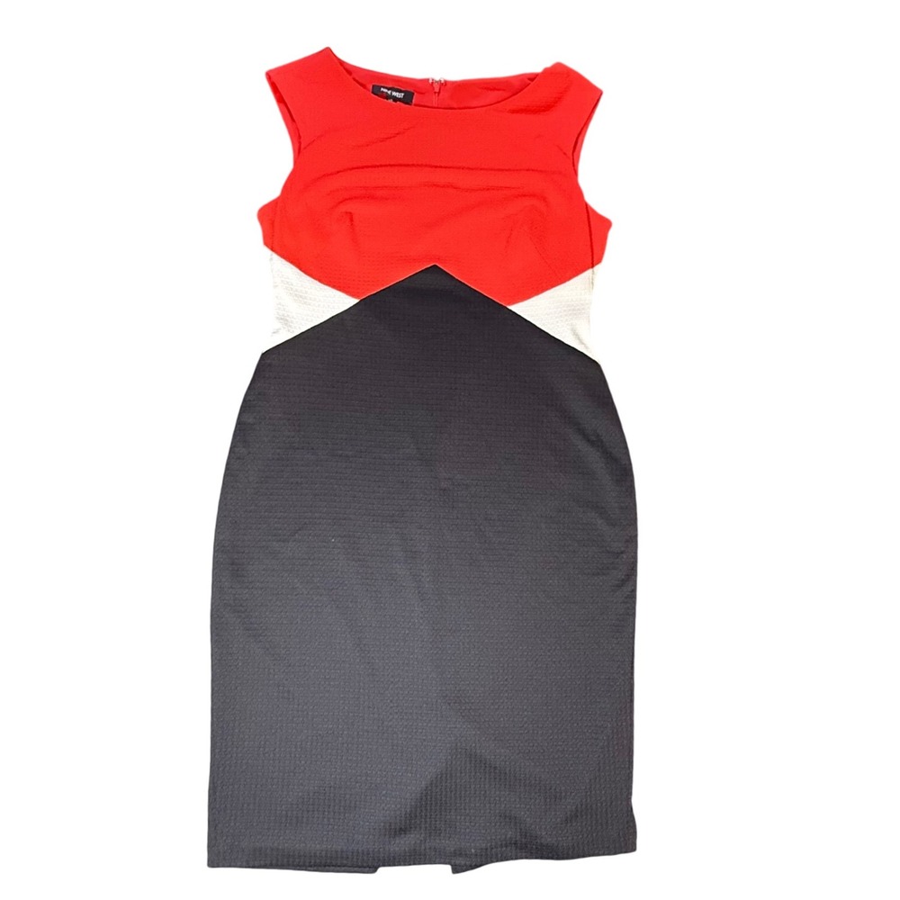 Nine West Color Block Sheath Dress‎ Sleeveless Career Workwear Red Black 12